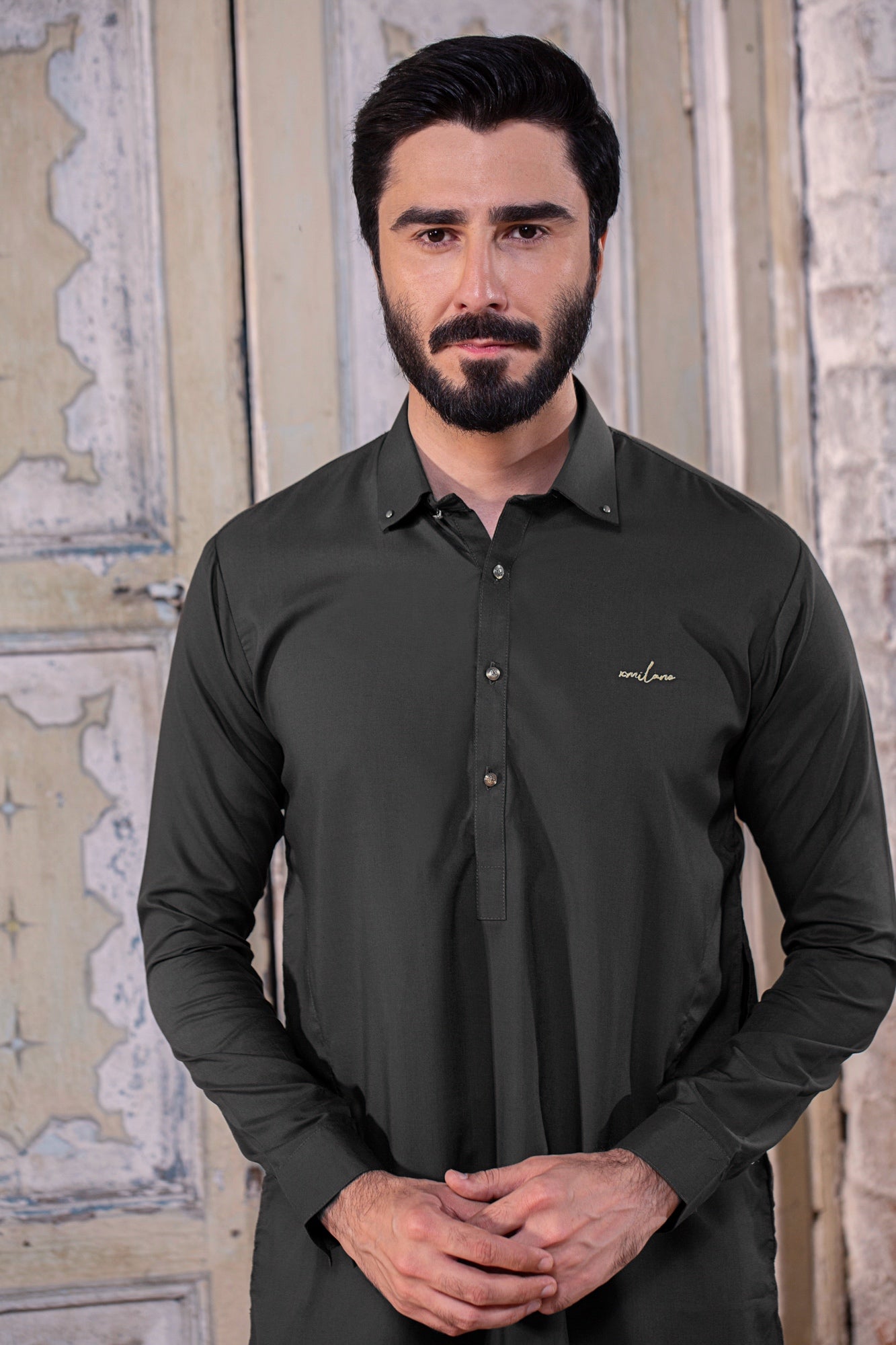 Black with golden rivet shirting, xmilano signature