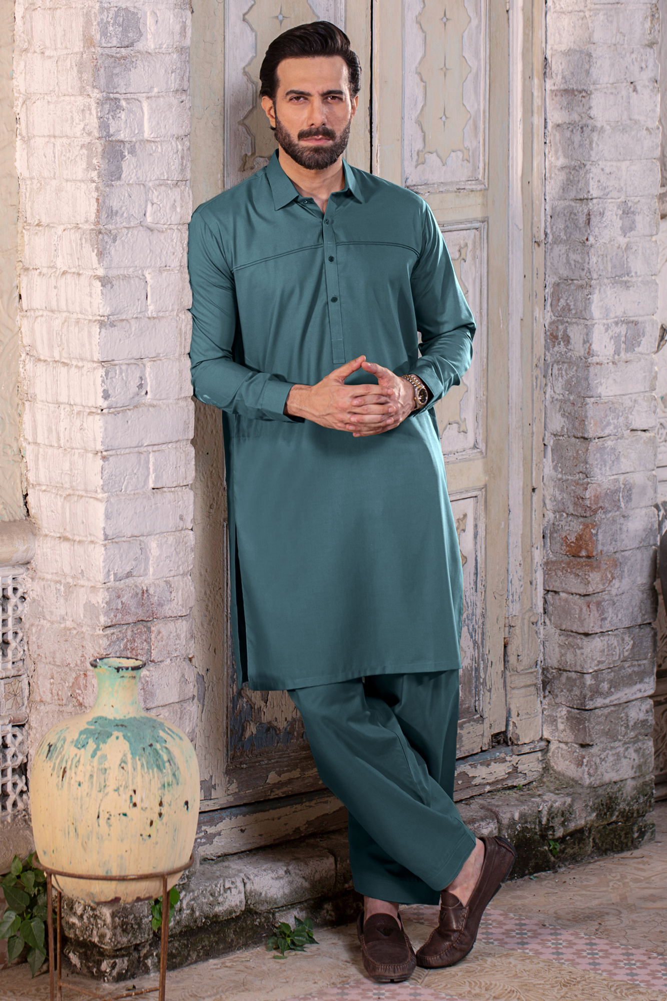 Royal Collection Stitched Suit with Shalwar - Jade Green