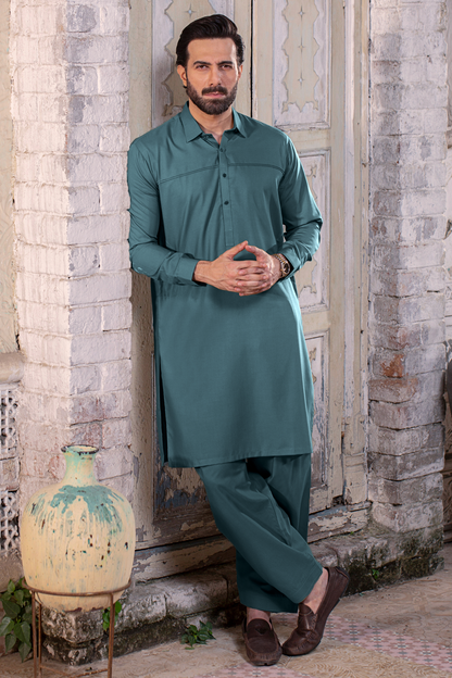 Royal Collection Stitched Suit with Shalwar - Jade Green