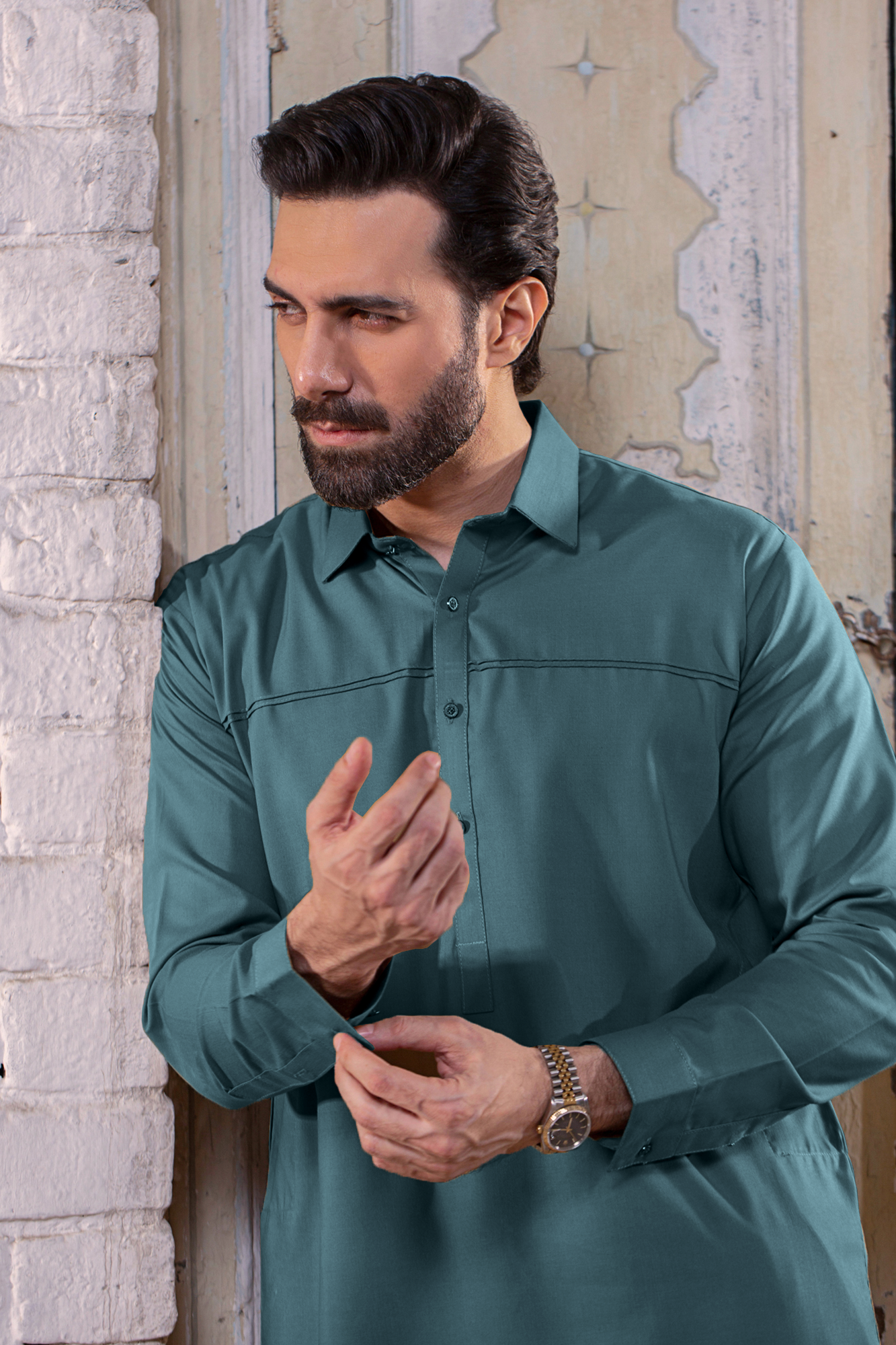 Royal Collection Stitched Suit with Shalwar - Jade Green