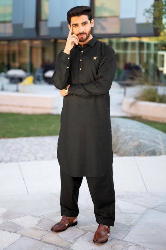 Logo Collection Stiched Suit with Shalwar - Black