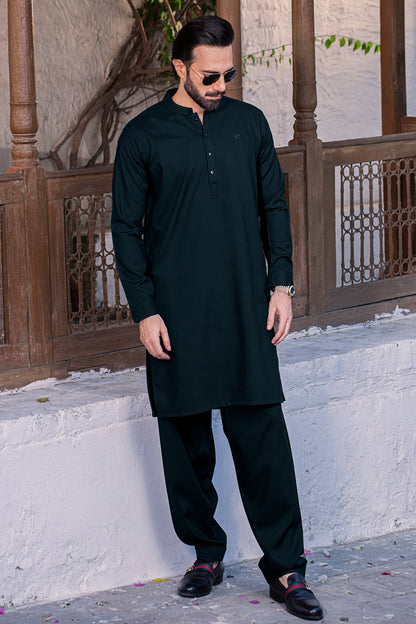 Metal Button Stitched Suit with Shalwar - Seagreen