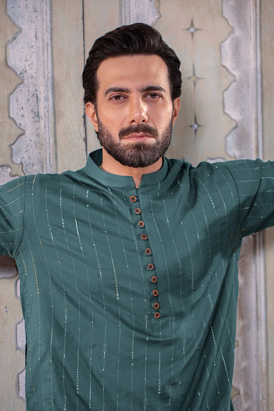 Sultan Allover Embroidered Suit - Jade Green