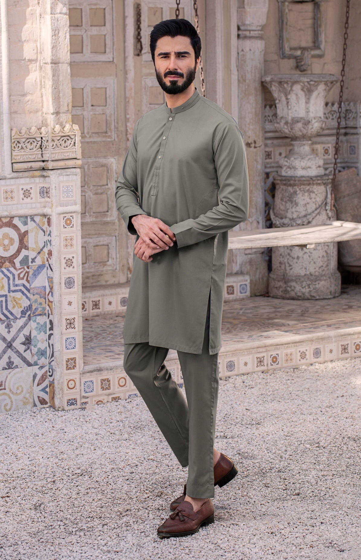 Festive Stitched Suit with Trouser - Silver