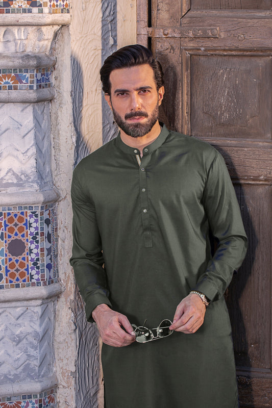 Nawabi Glass Button Stitched Suit with Shalwar - Seagreen