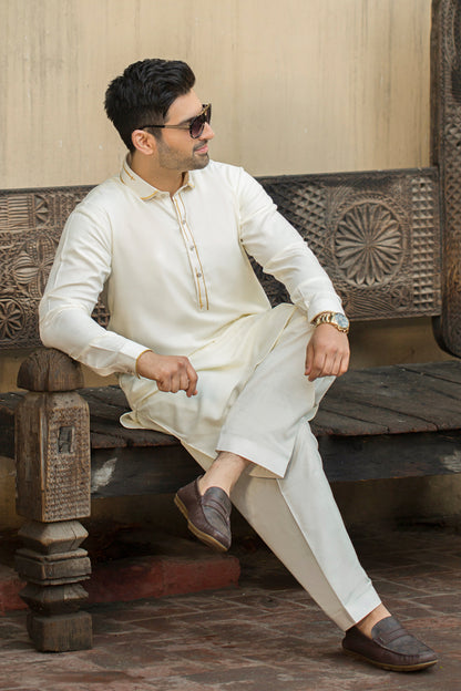 Stitched Shalwar with Kameez with Collar- Boski