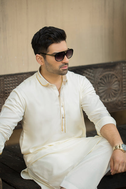 Stitched Shalwar with Kameez with Collar- Boski