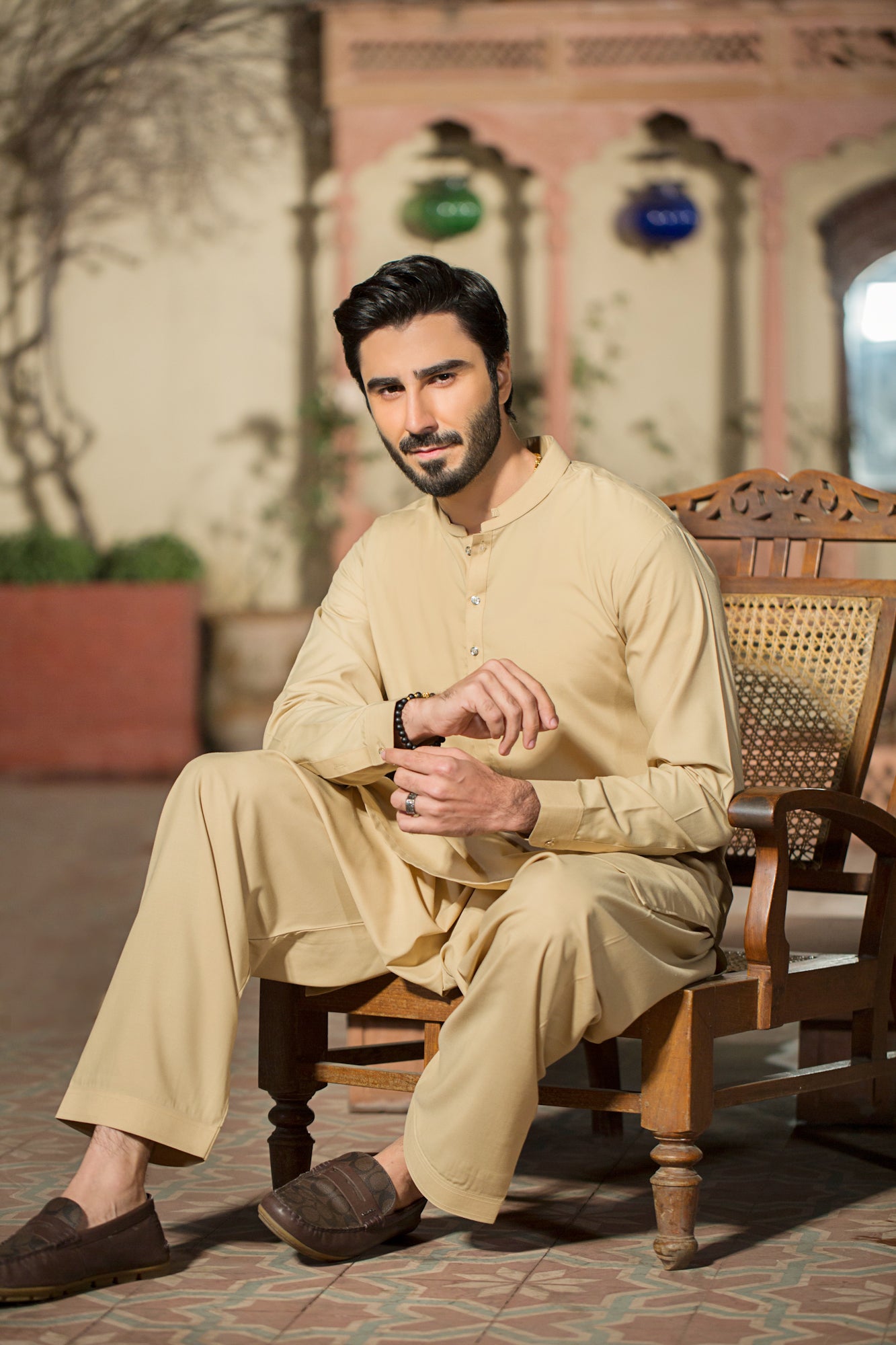 All Season Stitched Shalwar with Kameez with Ban - Golden