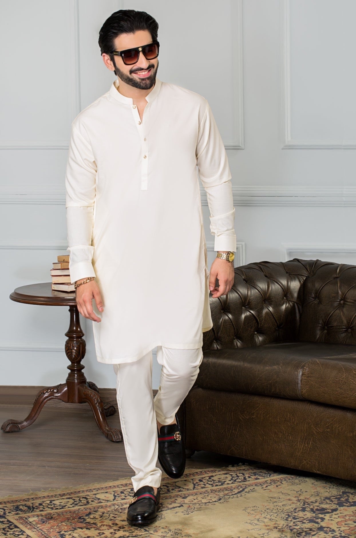 Festive Collection Stitched Summer Blended Ban Suit - Boski Gold Button