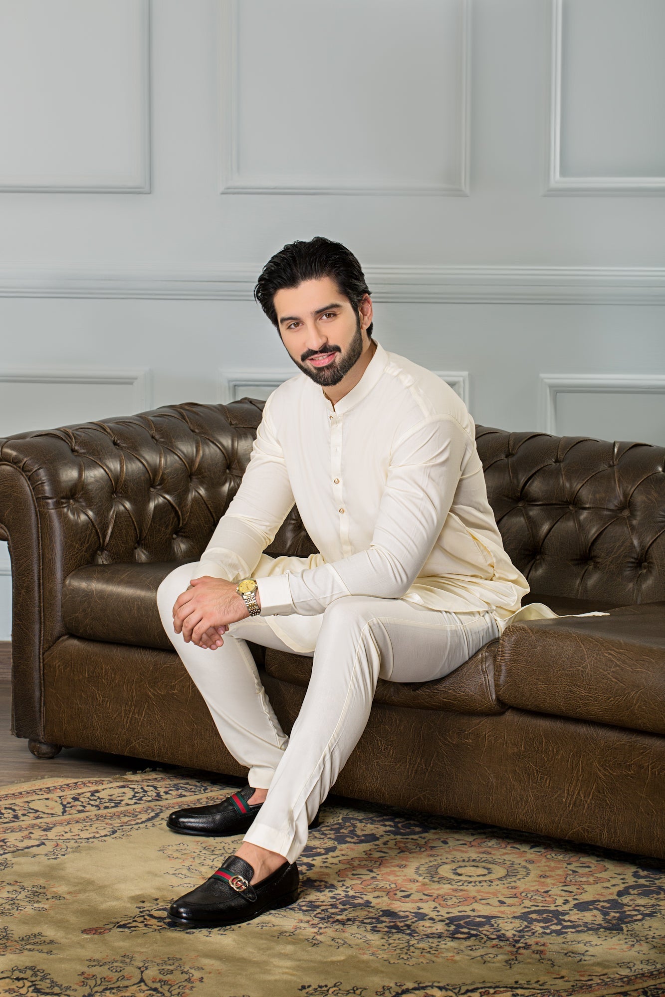 Festive Collection Stitched All Season Blended Ban Suit - Boski Gold Butto