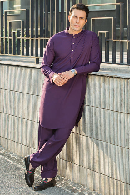 Mughal e Azam Collection Stitched Shalwar with Kameez - Purple