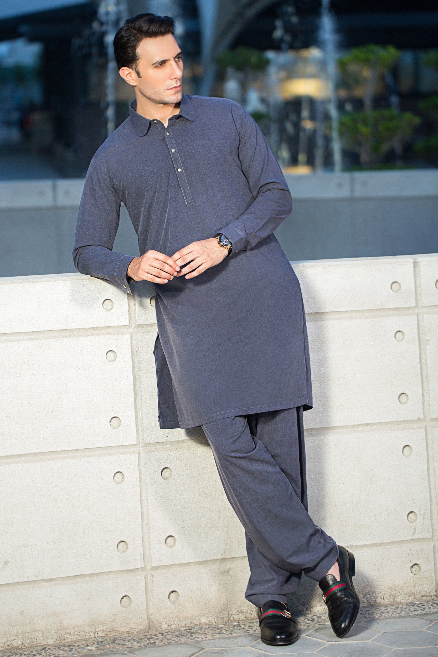 All Season Collection Stitched Shalwar Kameez - Charcoal Twotone
