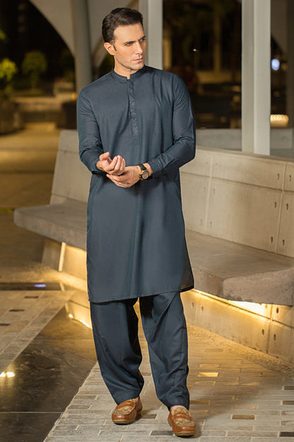 Royal Embroidered Collection Stitched Shalwar with Kameez - Navy