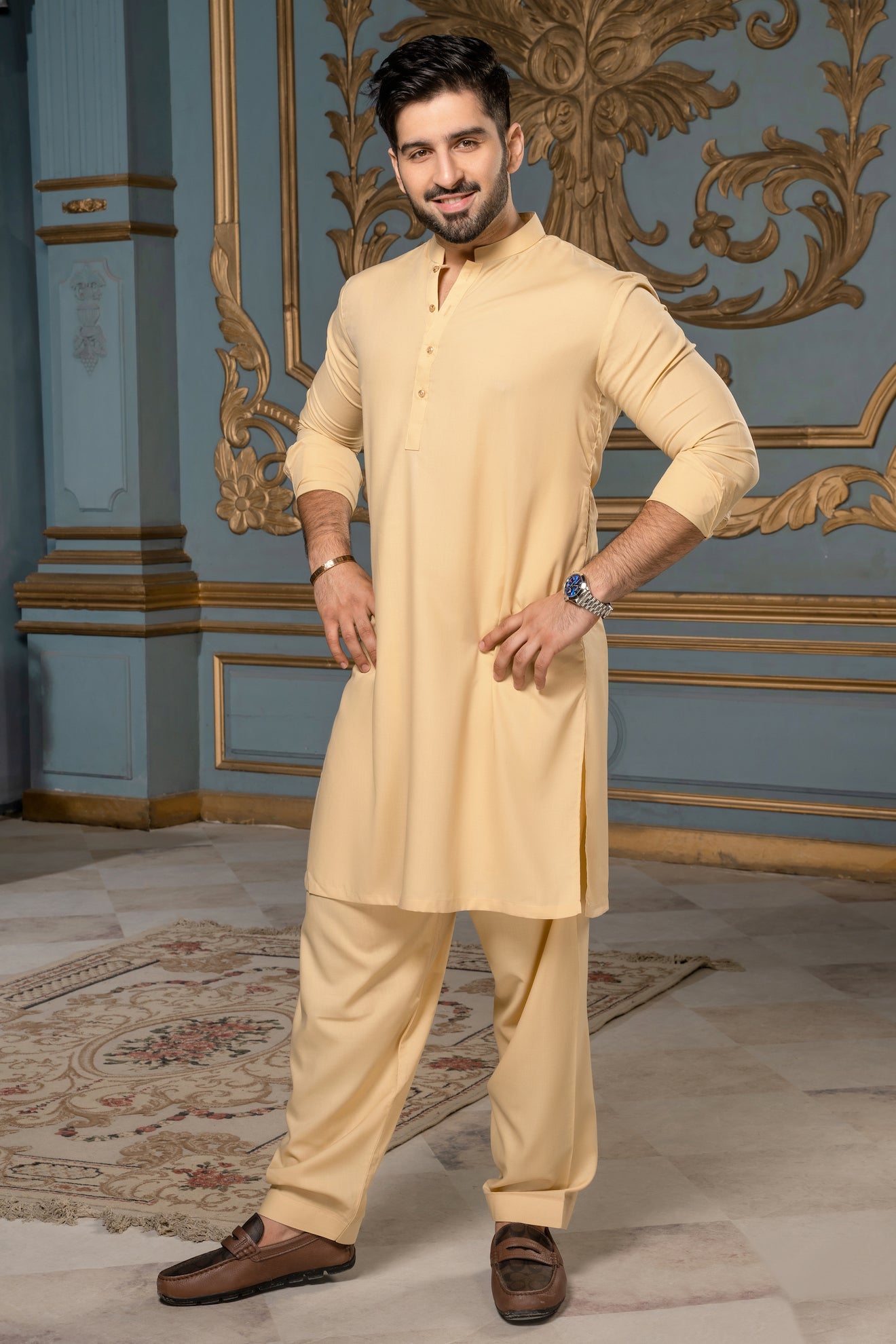 Stitched Shalwar with Kameez with Ban - Skin