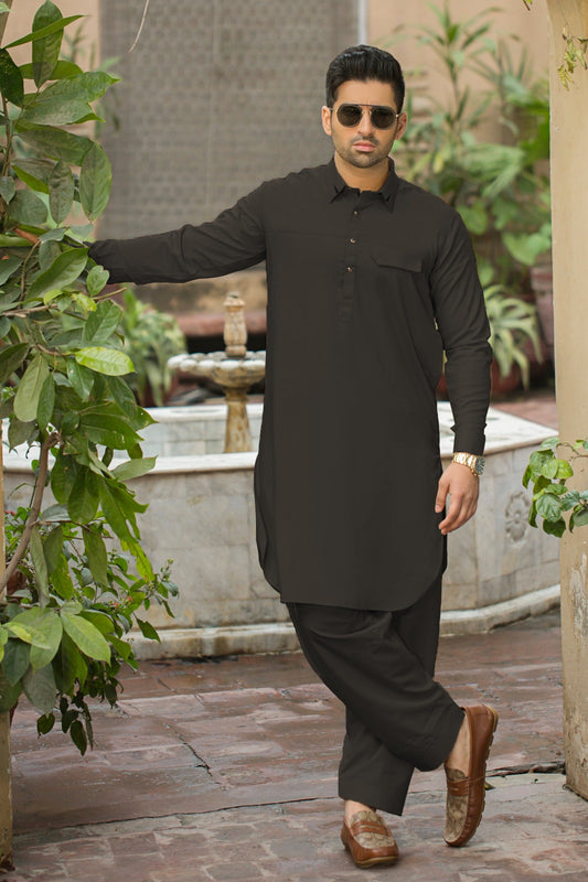 Stitched Shalwar with Kameez with Collar- Surmai