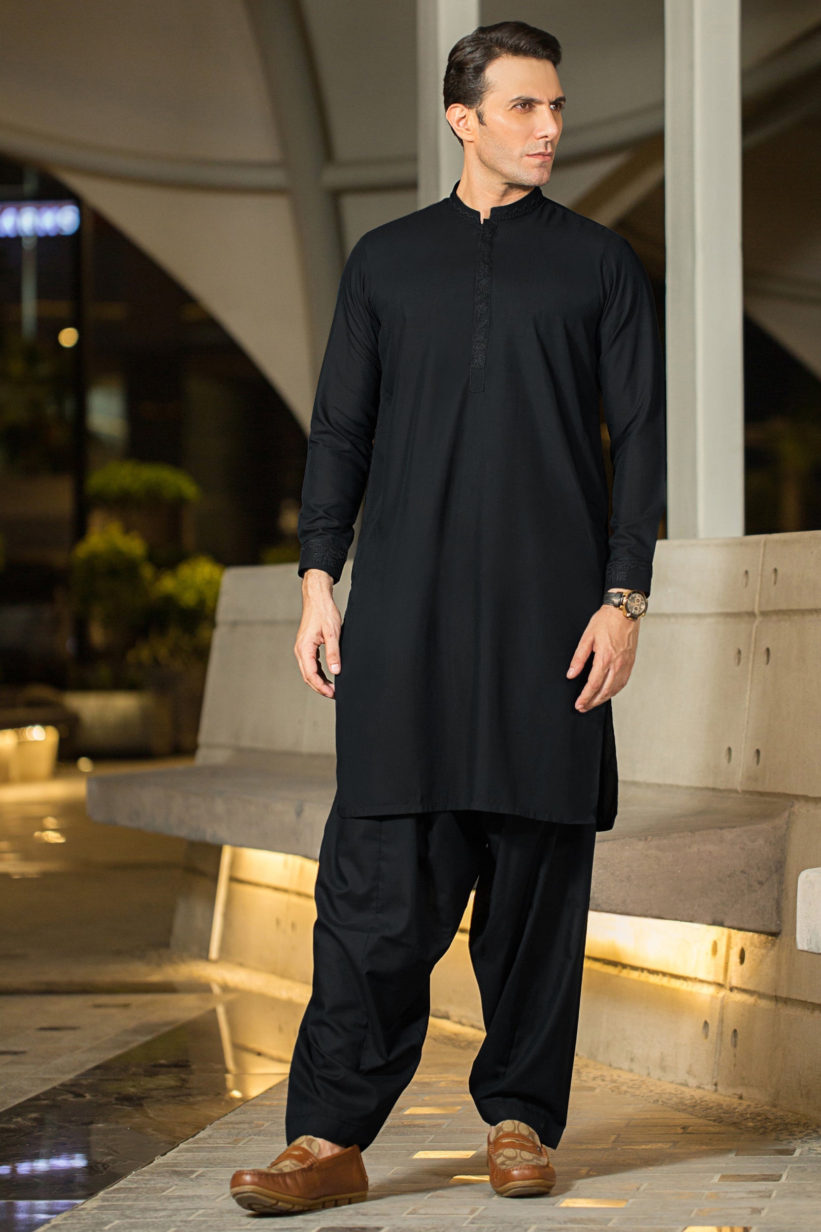 Royal Embroidered Collection Stitched Shalwar with Kameez - Black